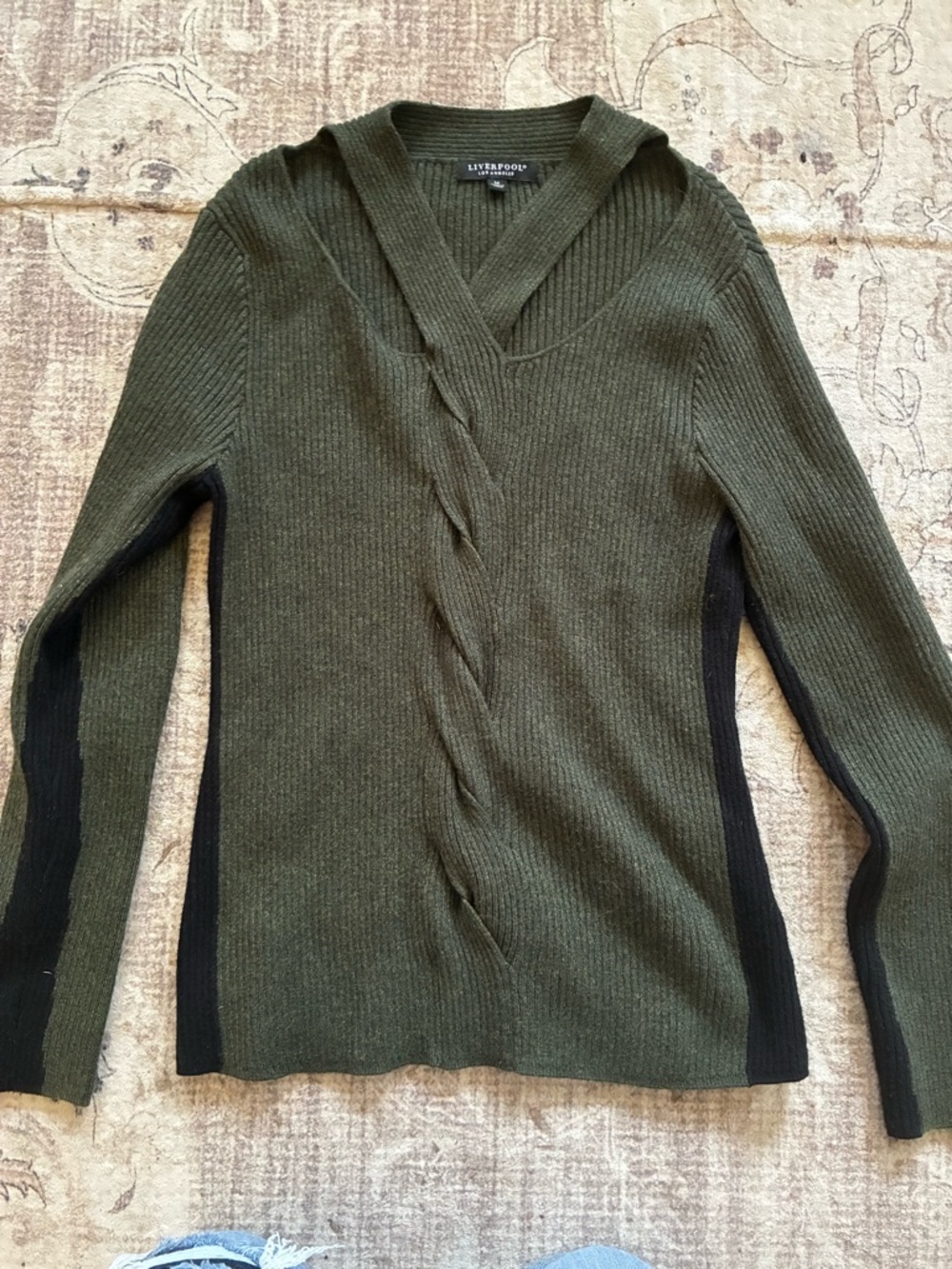 Liverpool Olive Green Sweater with Black Panel Accents